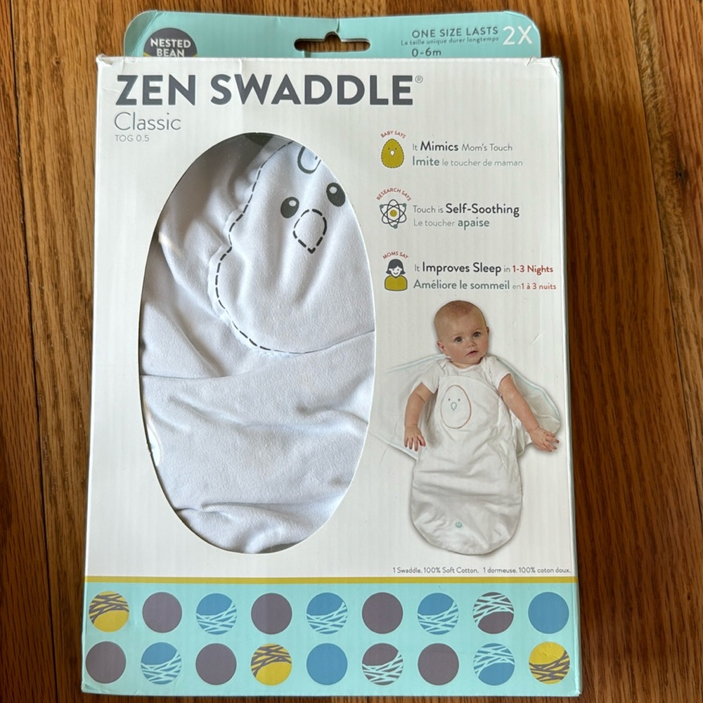 NIB - Nested Bean - Zen Swaddle Classic - 0 to 6 months - Stardust Grey